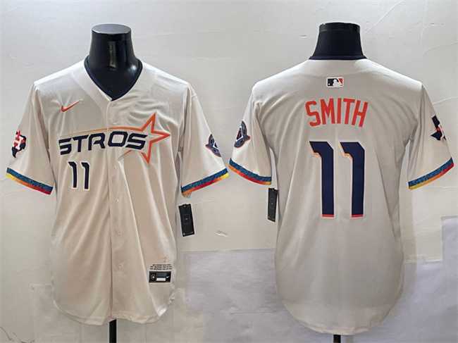 Men%27s Houston Astros #11 Cam Smith Cream 2025 City Connect With Texas Patch Limited Stitched Jersey